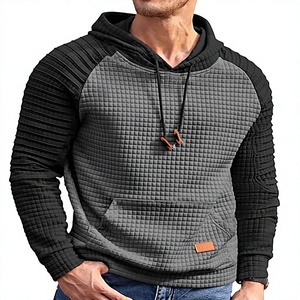 Sudadera con Capucha de Punto Waffle para Hombre, Color Verde Oliva, Textura a Cuadros, Bolsillo Canguro, Manga Raglán, Logotipo Personalizado, Venta al Por Mayor - Product Image 1