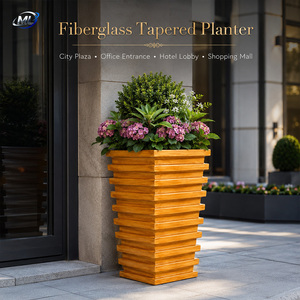 Jardinière carrée conique en fibre de verre, pot de fleurs d'extérieur, vase sculpté, conteneur de plantes paysager personnalisé pour entrée d'hôtel ou de centre commercial - Product Image 6