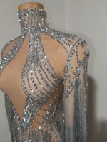 Robe de soirée longue en strass transparents argentés avec franges pour femme, robe de cérémonie formelle pour fête, célébration, performance