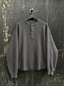 Camiseta de Manga Larga Oversize para Hombre, Cuello Redondo, Tejido Waffle, Color Sólido, Transpirable, Largo Regular - Product Image 1