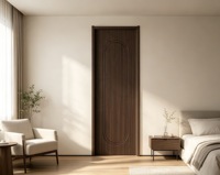 Porte intérieure battante moderne en MDF stratifié PVC, insonorisée, sans peinture, gaufrée, pour chambre à coucher, avec panneau mural et plinthe assortis