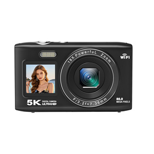 กล้องดิจิตอลเซลฟี่จอคู่ 5K 80MP โฟกัสอัตโนมัติ ซูม 18 เท่า <span class=keywords><strong>WiFi</strong></span> กล้องวีล็อกขนาดกะทัดรัด รองรับเว็บแคม - Product Image 1
