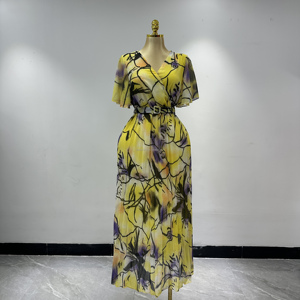 Vestido de Verano <span class=keywords><strong>para</strong></span> Mujer, Talla Grande, Cuello en V, Estampado Digital, Conjunto de Dos Piezas con Cinturón, Falda Larga, Ideal <span class=keywords><strong>para</strong></span> Fiestas - Product Image 2