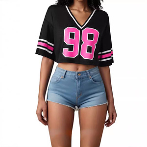 Seragam Sepak Bola Amerika Musim Panas Berkualitas Tinggi Ukuran S M L XL Bahan Bernapas dengan Cetakan Sublimasi Kaos Wanita Lengan Pendek - Product Image 3