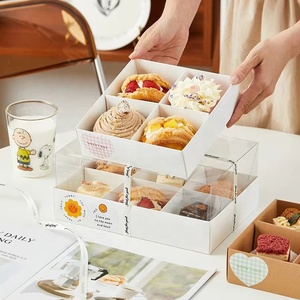 XJH 4 Rejilla Caja de pastel blanco <span class=keywords><strong>Postre</strong></span> 6 Rejilla Cajas de pastel Kraft con tapa transparente Caja de regalo para fiesta Boda - Product Image 4