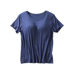 Haute qualité coton femmes T-Shirts avec coussin de poitrine <span class=keywords><strong>Push</strong></span> <span class=keywords><strong>up</strong></span> Tee à manches courtes couleur unie col rond T-shirt Sexy décontracté mode T-Shirt - Product Image 6