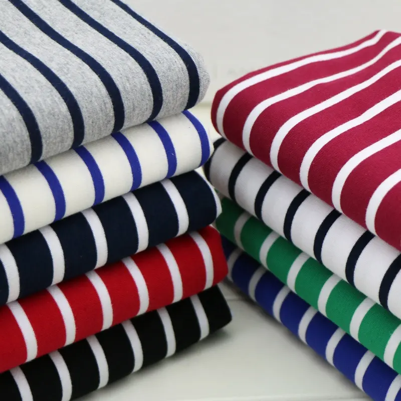 32s yarn dye cotton spandex knitted terry fabric for hoodies and sportswear material Jersey Knit Stripes Fabric