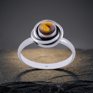 925 Silver <b>Dainty</b> Bezel Setting <b>Ring</b> Natural Tiger Eye Healing Stone Women Rose Design Handmade Jewelry 5 Grams Certified - Product Image 3