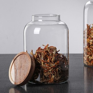 Pot de conservation en verre avec couvercle en bois, grande capacité, récipient hermétique pour écorces de mandarine séchées, forme ronde, taille L - Product Image 2