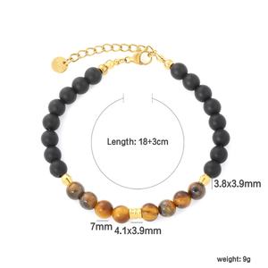 Bracelet ajustable en acier inoxydable plaqué or 18 carats avec perles en pierre naturelle, tendance, pour mariage, pour femmes et hommes - Product Image 2