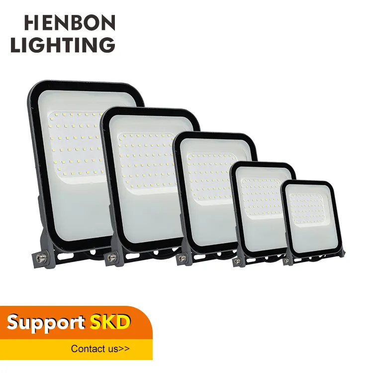 Henbon IP65 Plastik Aluminium Persegi Luar Ruangan Tahan Air 30 50 100 150 200 W Lampu Sorot LED