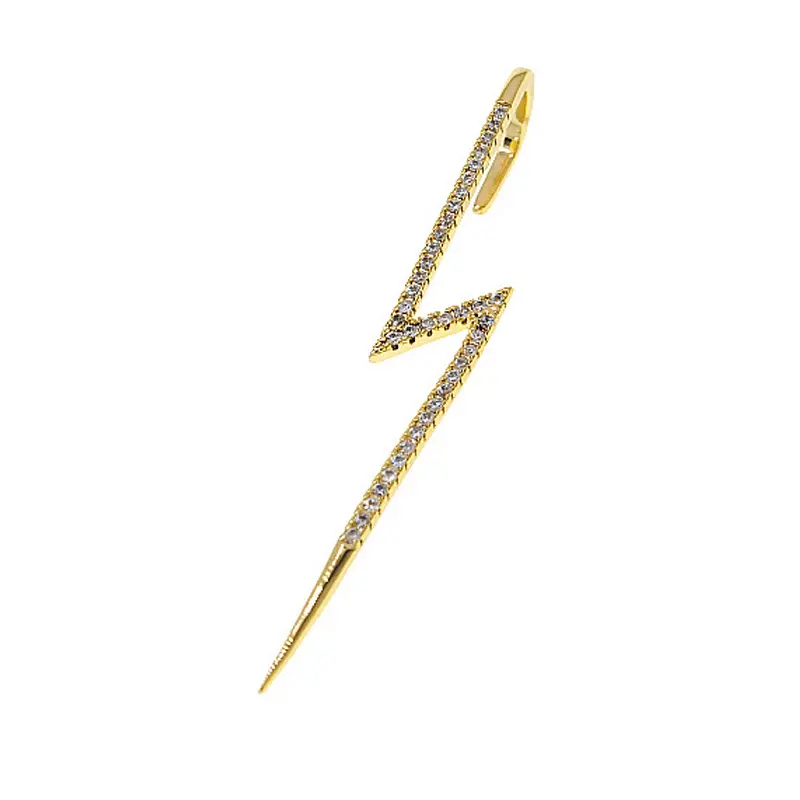 Lightning Bolt Gold Plated Cross Micro Pave CZ Pearl Diamond Hook Needle Piercing Ear Bar Cuff Earring Set For Women Lady