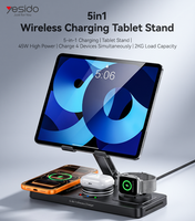 Support de tablette multifonction 5-en-1 Yesido 45W haute puissance avec chargeur sans fil intégré et câble rétractable PD 30W DS43