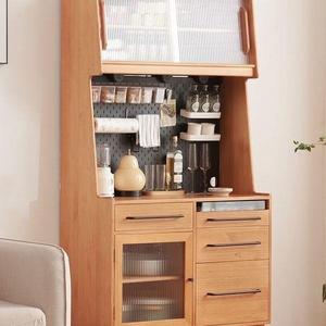 Nordic Style Solid Wood <b>Tall</b> <b>Cabinet</b> With Glass Door And Drawers For Kitchen Living Room Storage - Product Image 1