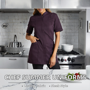 Uniformes de Verano para Chef Ejecutivo de Hotel Cinco Estrellas Vesbhusha, Uniformes de Cocina para Restaurante Occidental, Uniformes de Bar para Hombre, Poliéster/Algodón, Personalizados - Product Image 2