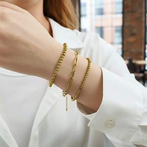 Trendy Layered Titanium Steel <b>Beaded</b> <b>Bracelet</b> Minimalist Design Simple Daily <b>Bracelet</b> Unisex Suitable for Office or Casual Wear - Product Image 3