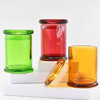 Pot de bougie en verre vert clair avec couvercle en verre, conception de forme Unique de 7oz à large bouche