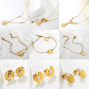 Irregular Sunflower Pearl Jewelry <b>Set</b> For Women Zinc Alloy <b>Bracelet</b> Earrings Necklace Party Fashion Accessories - Product Image 1