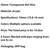 Dados Acrílicos Sueltos Translúcidos D6 al por Mayor, Dados de Seis Caras de 16 mm para Juegos de Mesa, Casino, Bunco, Yahtzee