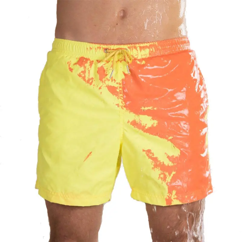 夏の卸売ファッションマジックビーチショーツ水泳パンツ水着色変更水泳ショート水着男性用
