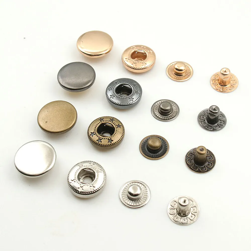 Botão de pressão oculto de metal preto fosco, 4 peças de metal, botões de pressão ocidentais