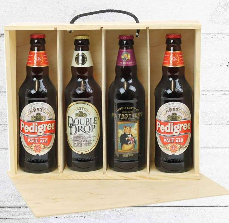 Необработанная деревянная коробка для винных бутылок на заказ, деревянная витрина с 4 бутылками и раздвижной крышкой