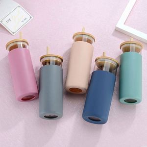Promotional Giveaways Recycled Custom Logo Glass Water Bottles With Bamboo Lid Straw Silicone Sleeve for Client <b>Gifts</b> - Product Image 5