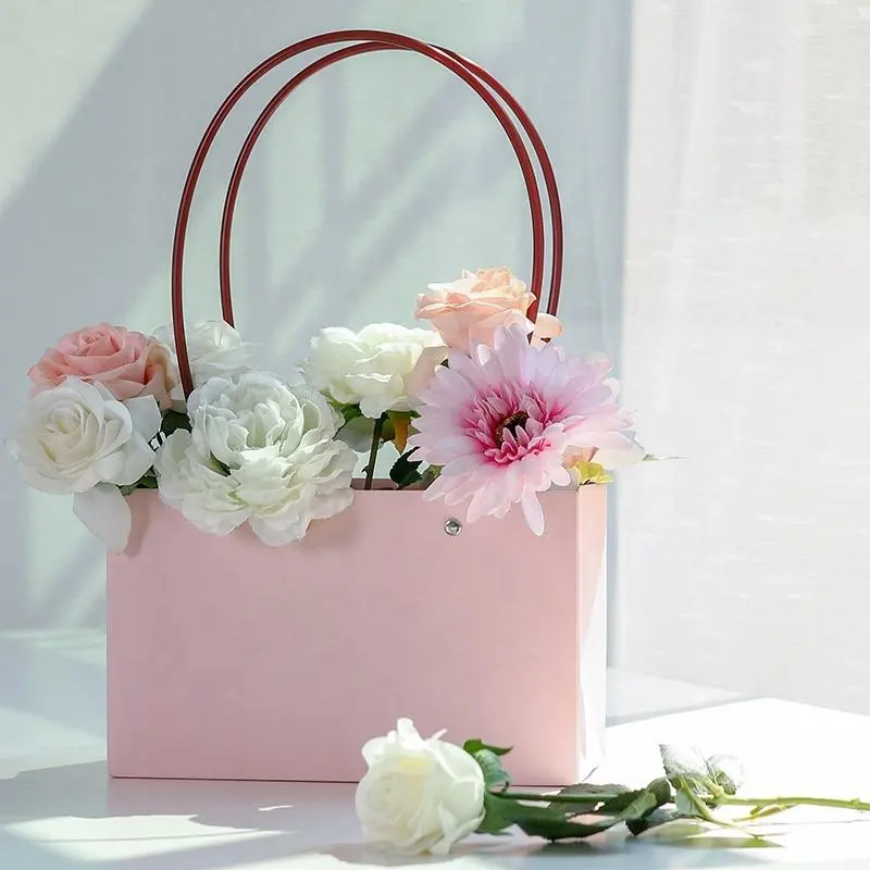 Hari Ibu baru tahan air Kraft kertas bunga keranjang tas tangan kotak bunga kemasan tas kertas