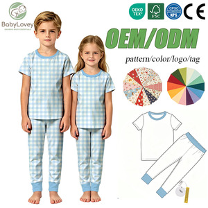 Babylovey Ropa de Dormir para Bebés y Niños, Conjunto de Pijamas con Estampado Personalizado, Pantalones Largos de Bambú y <span class=keywords><strong>Manga</strong></span> <span class=keywords><strong>Corta</strong></span> para Niños - Product Image 1