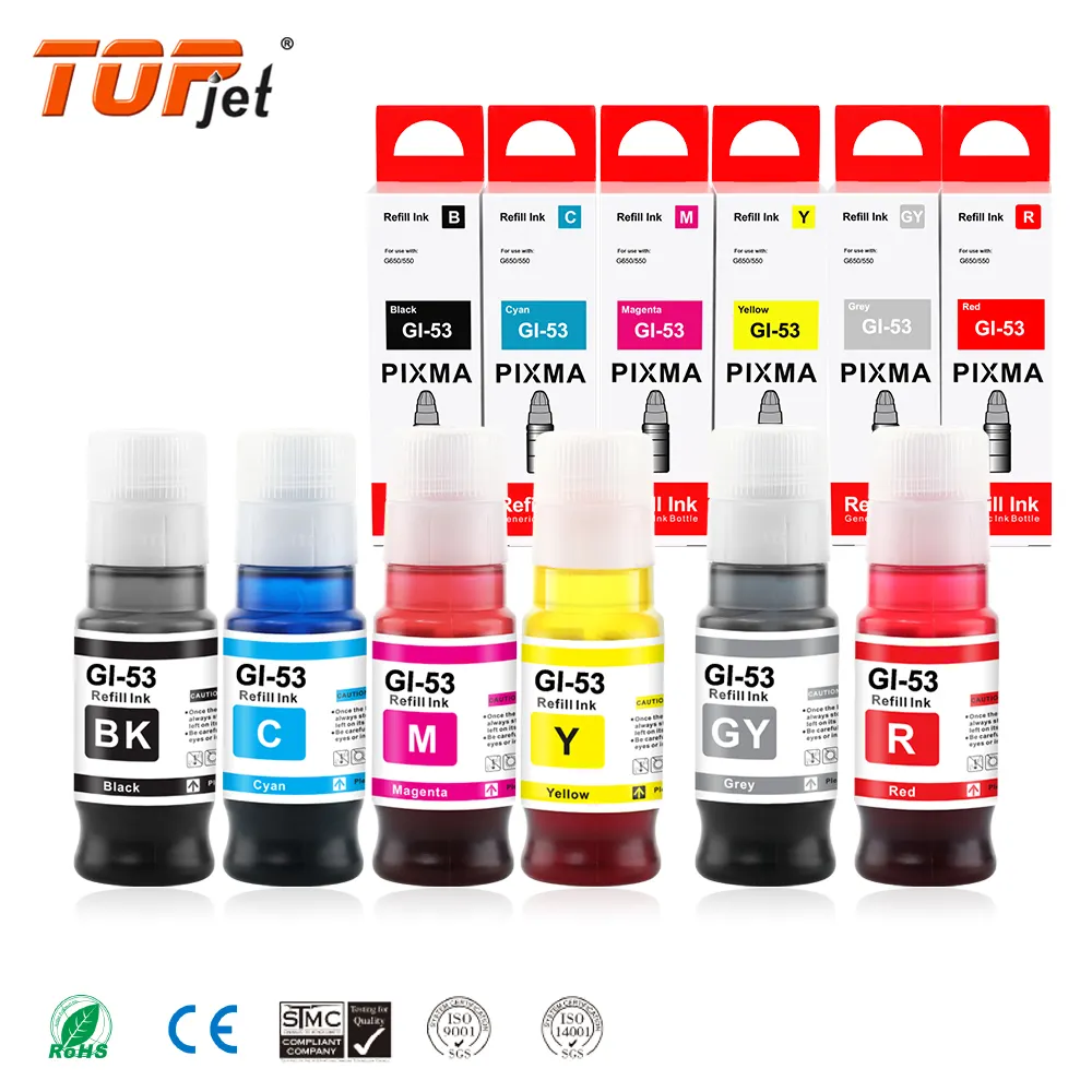 Topjet Premium GI53 GI 53 colore GI-53 compatibile bottiglia di inchiostro a base d'acqua per stampante a getto d'inchiostro Canon Pixma G550 G650