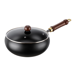 WOKS de 6L de Capacidad, Antiadherente, Sin Recubrimiento, con Mango de Madera, Apto para Inducción y Gas, con Tapa de Vidrio, Sin PFOA, de Fundición a Presión, Marca Blanca - Product Image 1
