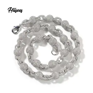 Gioielli Hip Hop 10.5mm ghiacciato collana di perle di diamanti piena pavé Cz pietra placcato argento catena a sfera collana da donna