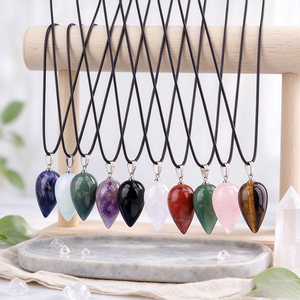 Ciondolo a Goccia 3D in Agata Cristallina Naturale <span class=keywords><strong>Rosa</strong></span>, Viola e Bianca 18x30mm, Collana con Pendente a Goccia Rotonda - Product Image 1