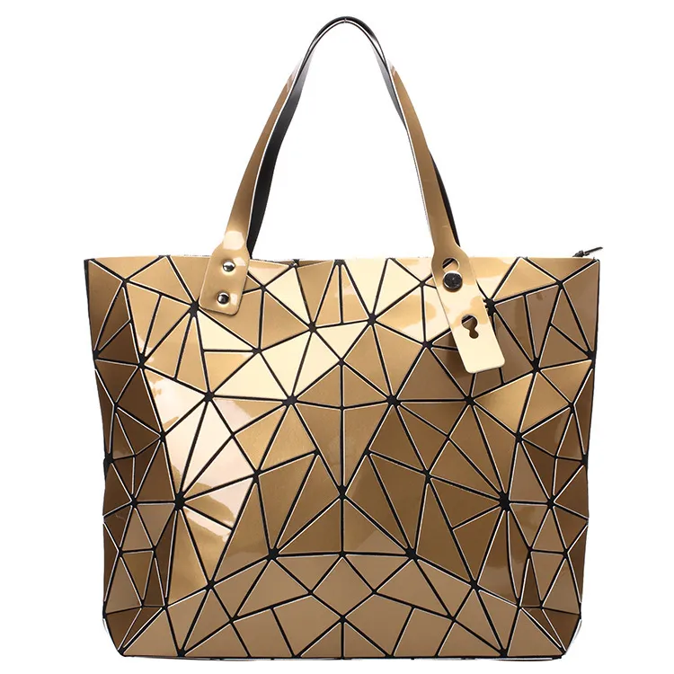 RU Branded Custom Wholesale Fancy New Fashion Leather Tote Bag Handbag Geometry