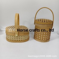 Panier de rangement souvenir en bambou et rotin tressé de style chinois avec couvercle pour bonbons et thé de mariage