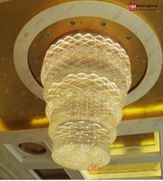 Lustre en cristal sur mesure, grand et luxueux, avec éclairage LED, diamètre 1,8 m x hauteur 3,2 m, corps transparent, pour clubs, immeubles de bureaux
