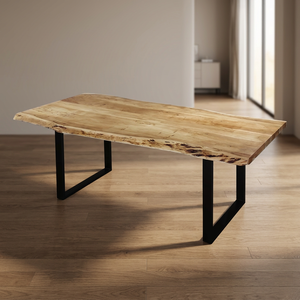 Table à manger pliable en marbre à bord naturel, style industriel moderne, base en métal, bord d'arbre organique, pour hôtels et villas - Product Image 3