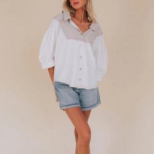 Blusas y Tops Franceses Nuevos al por Mayor para Mujer, con Mangas Abullonadas, Estilo Moderno, Tops de Manga Corta para Mujer - Product Image 1