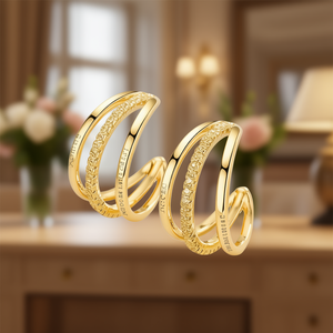 Orecchini a Cerchio Innovativi Placcati Oro, Design Geometrico, Taglio Brillante Rotondo, Incastonatura a Canale, Gioielli Unisex di Tendenza alla Moda - Product Image 2