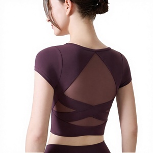 Chuangyue - Ropa de yoga para mujer, nueva, ligera, con almohadillas en el pecho, deportiva, de manga corta, de malla transpirable, delgada, a prueba de golpes - Product Image 2