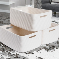 Panier de rangement en corde de coton tissée élégante MiniArk avec poignées, lot de 3, blanc, 37x25x22 pouces, pour vêtements, couvertures et serviettes