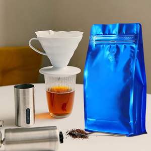 Sacs à café bleus brillants avec pochettes debout à valve (toute taille peut être personnalisée) Valve de dégazage Sacs de stockage des aliments à bande ouverte facile - Product Image 5