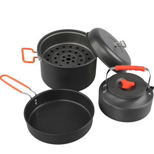 Ensemble d'ustensiles de cuisine portable en alliage d'aluminium 1.6L bouilloire à vapeur binaurale et grande poêle à frire pour le camping pour les campeurs randonneurs - Product Image 2