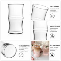 Gobelet en verre borosilicate transparent incurvé de 14 oz avec logo personnalisé, forme de bambou, pour café glacé, jus, cocktail, yaourt