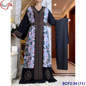 Vente en gros, robe abaya prête à l'emploi, grande taille, avec imprimé spandex doux, pierre de cristal, et écharpe, mode africaine wom - Product Image 4
