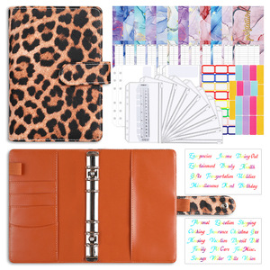 Carpeta de cuaderno de cuero Pu con estampado de leopardo A5 <span class=keywords><strong>A6</strong></span>, bolsillo para planificador de presupuesto, sobres de presupuesto personal, sistema de carpeta con cremallera - Product Image 5