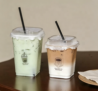 Gobelets carrés en plastique jetables écologiques à paroi simple de 93 mm pour café glacé, bubble tea et smoothies, disponibles en 12/14/16/20/24 oz, personnalisables en gros
