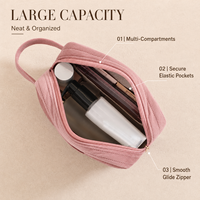 Kosmetiktasche aus Niederländischem Samt mit Eigenem Logo, Gesteppte Make-up-Tasche, Große Kapazität Reise-Toilettenartikel-Organizer mit Schlaufengriff