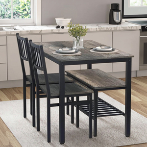 Modern Design Kitchen 4-Piece Metal <strong>Dining</strong> <strong>Table</strong> and Chairs Set <strong>with</strong> 2 Chairs and <strong>Benches</strong> - Product Image 4