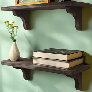 Solid Wood Wall Floating <b>Shelf</b> Black Rectangle Wall Mounted Storage <b>Rack</b> For Living Room Bedroom Bathroom Display - Product Image 3
